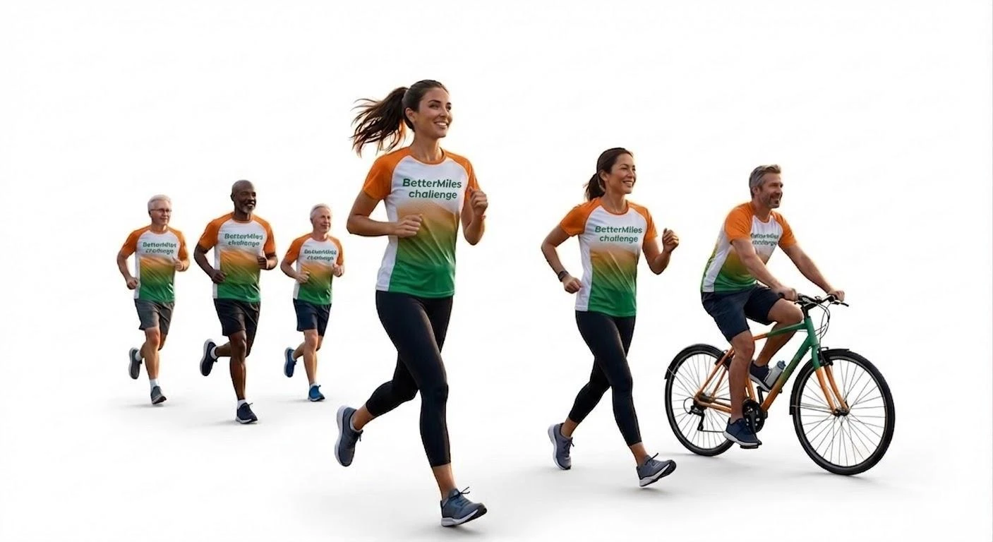 BetterMiles participants walking, running and cycling, from the Challenge presentation